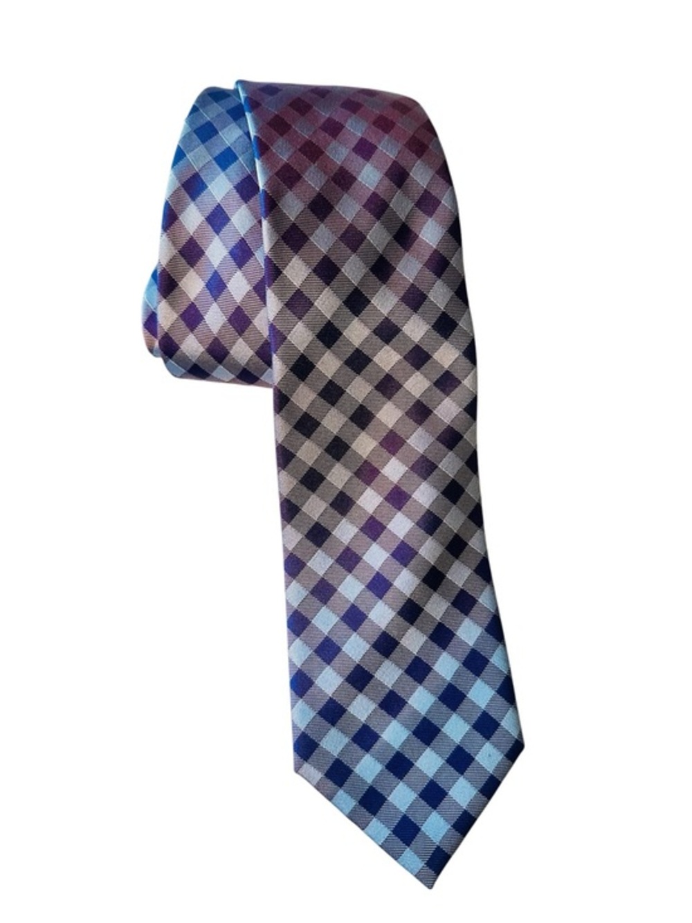 HUGO Boss Mens Silk Tie - Blue Purple Gingham Check - Preppy
